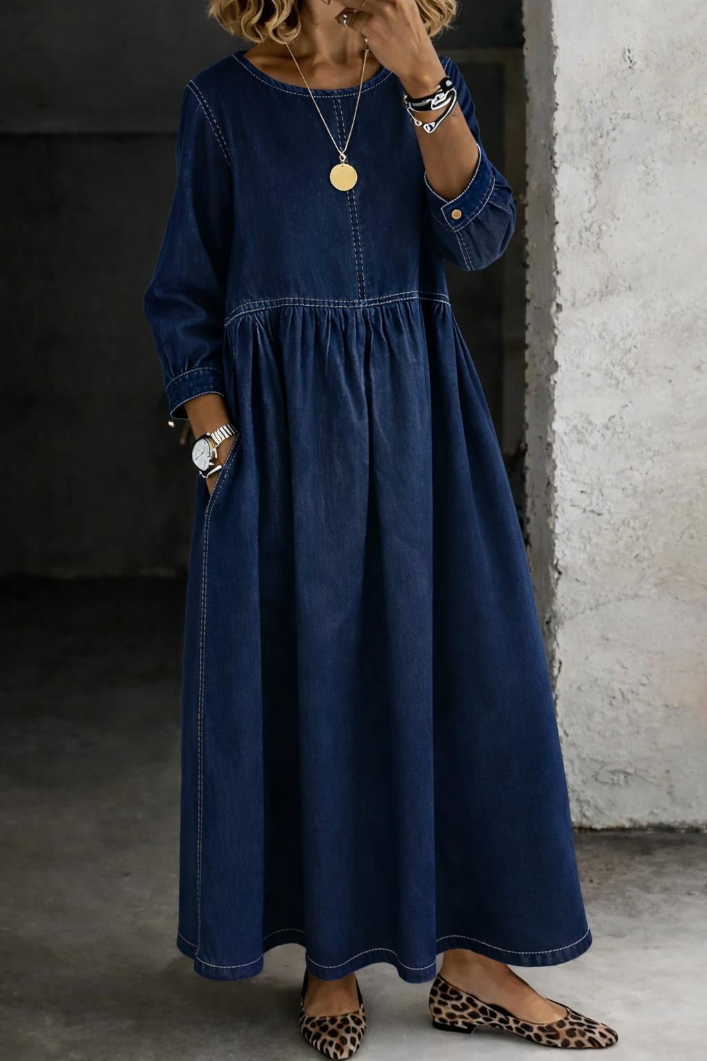 Merrily | Denimjurk met ronde hals en lange mouwen
