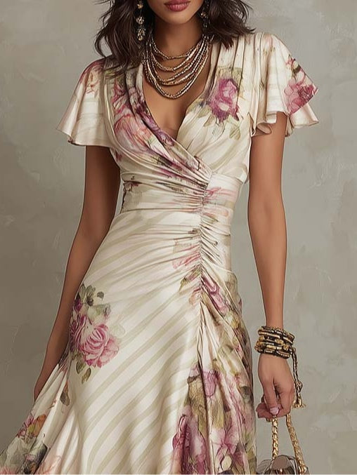Janine | Elegante midi-jurk met retrobloemenprint