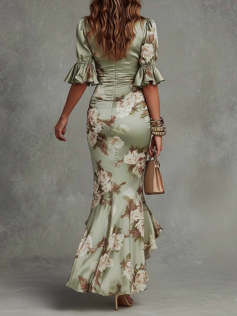 Anya | Asymmetrische lange groen maxi-jurk