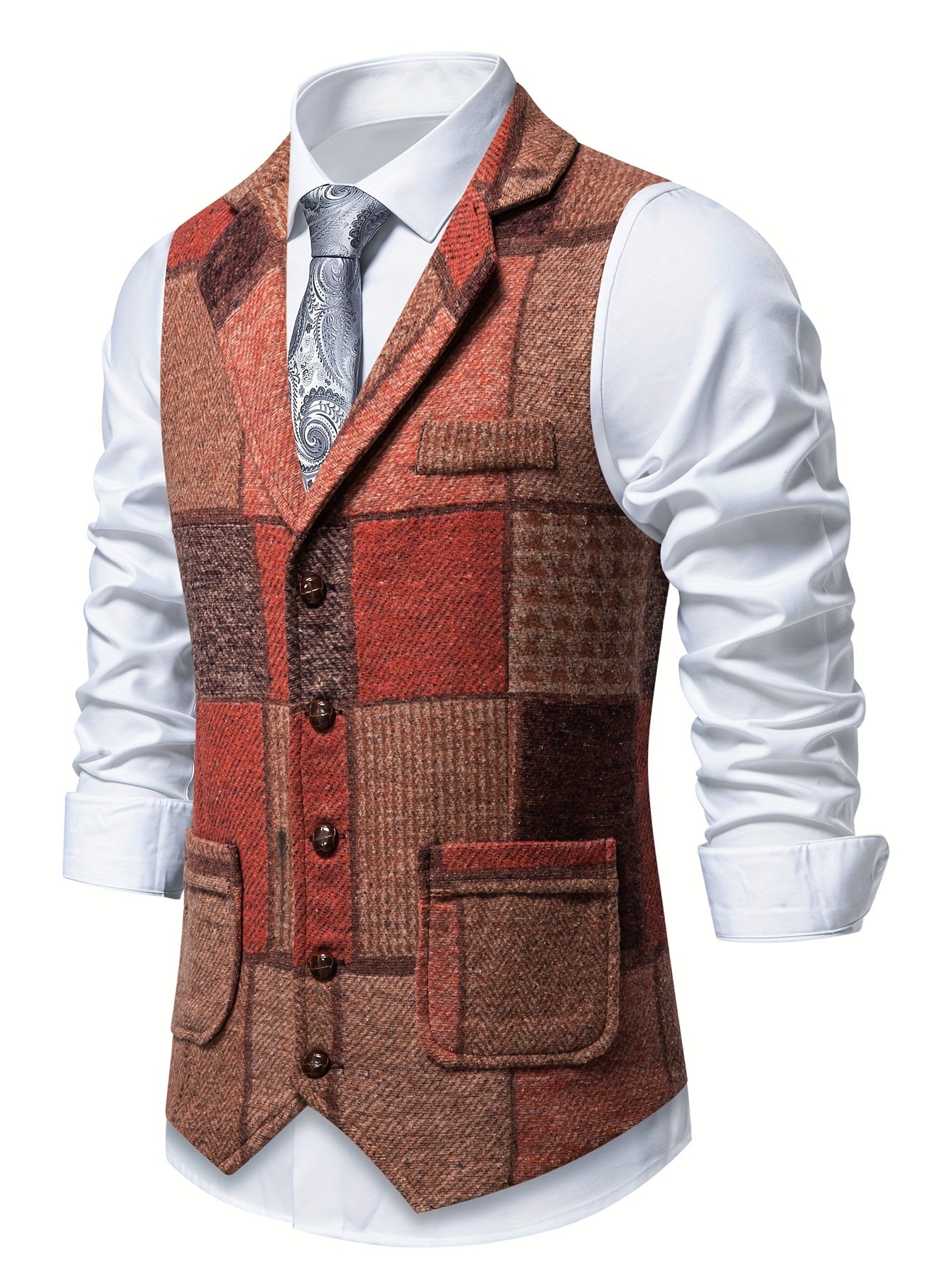 Darren | Patchworkvest met visgraatpatroon