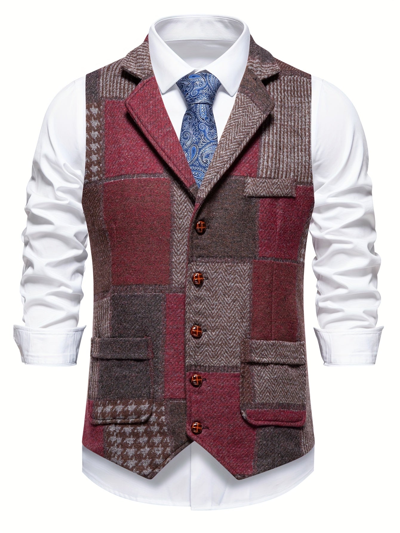 Darren | Patchworkvest met visgraatpatroon