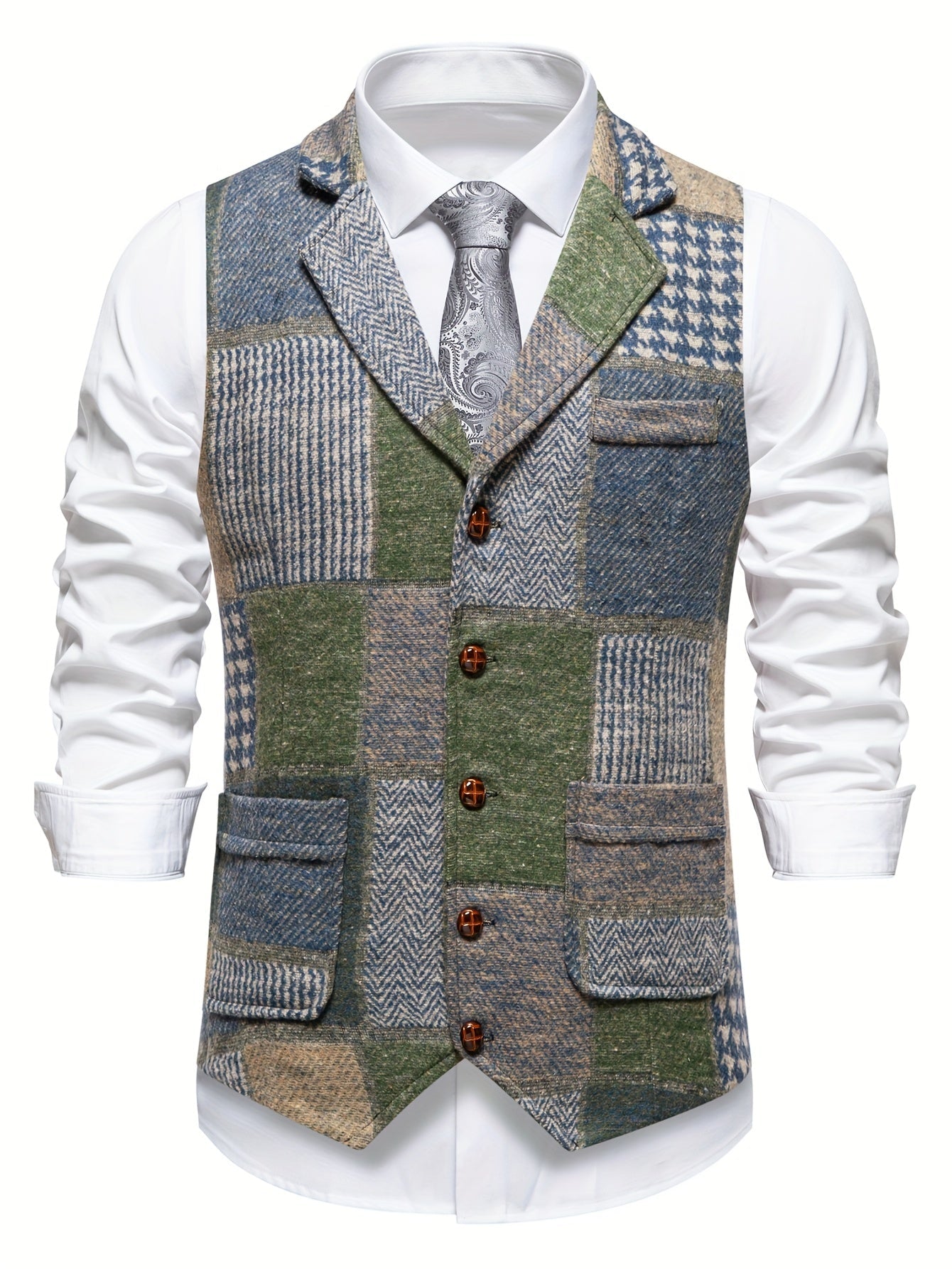 Darren | Patchworkvest met visgraatpatroon