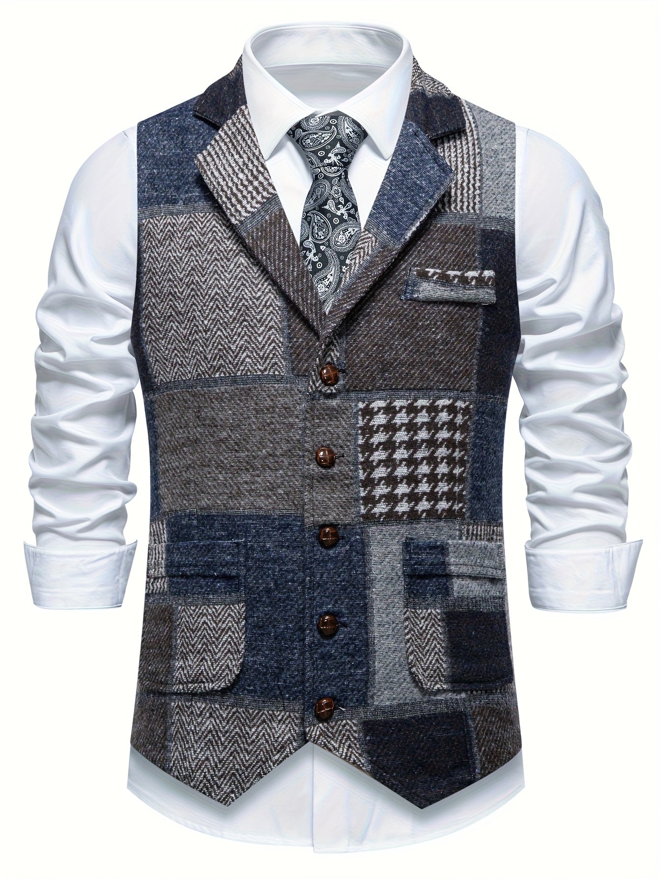 Spencer | Patchworkvest met visgraatpatroon