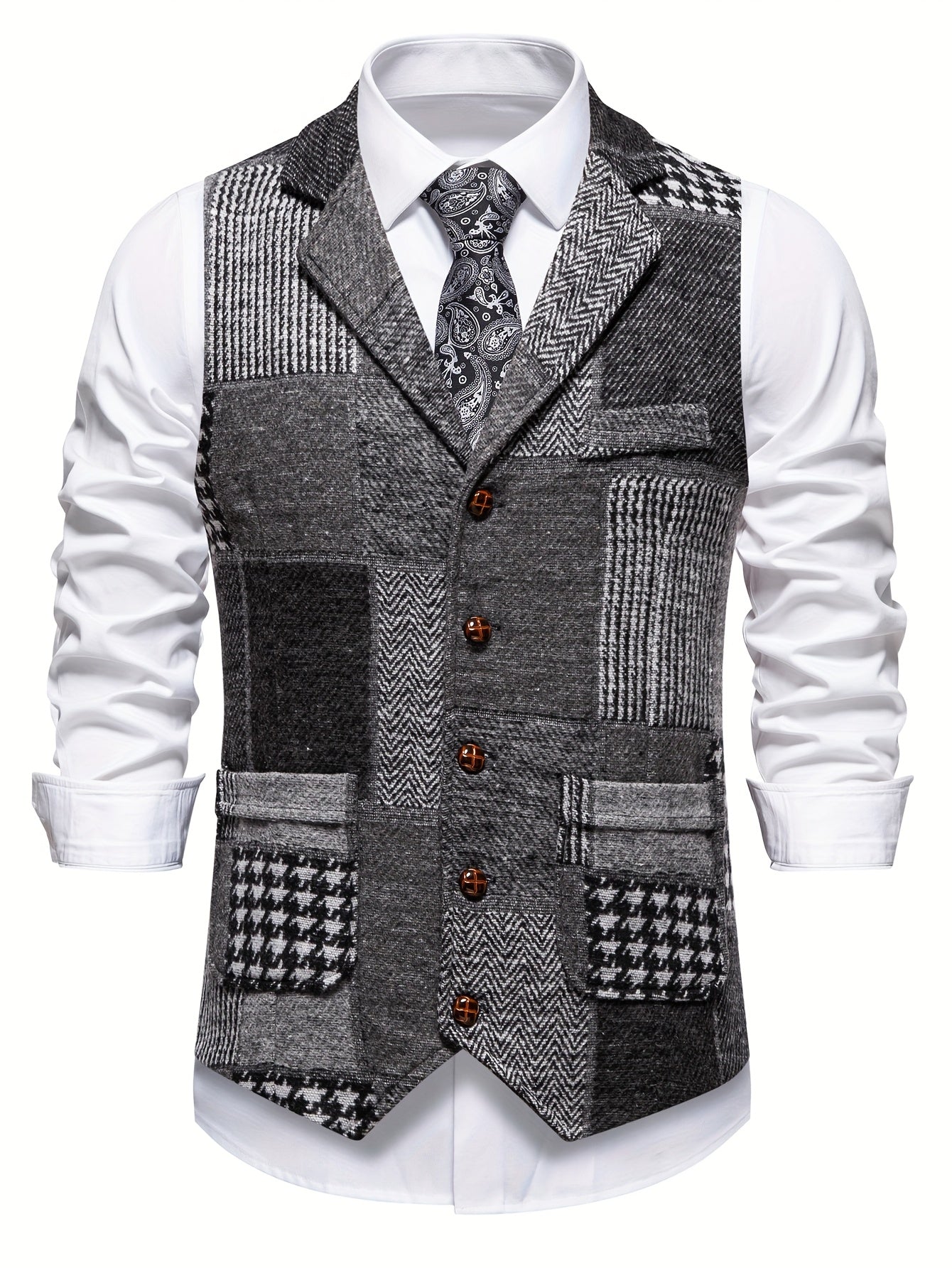 Charles | Patchworkvest met visgraatpatroon