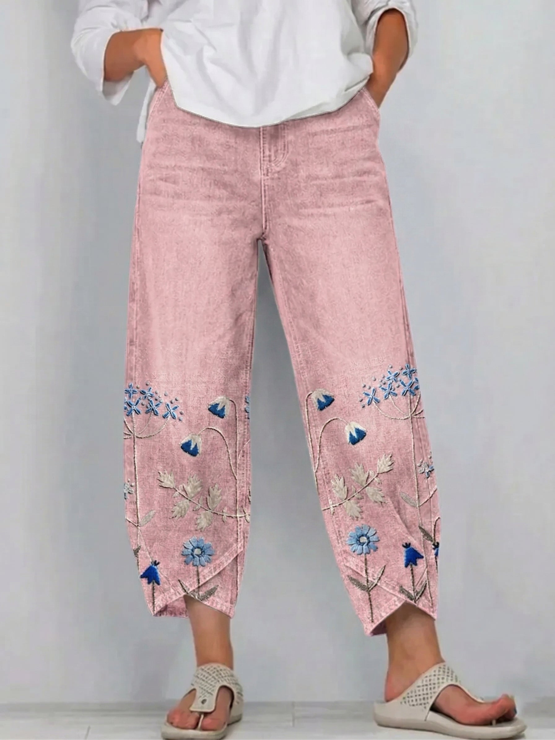 Christina | Casual Geborduurde Broek