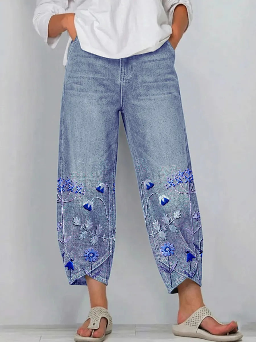 Christina | Casual Geborduurde Broek