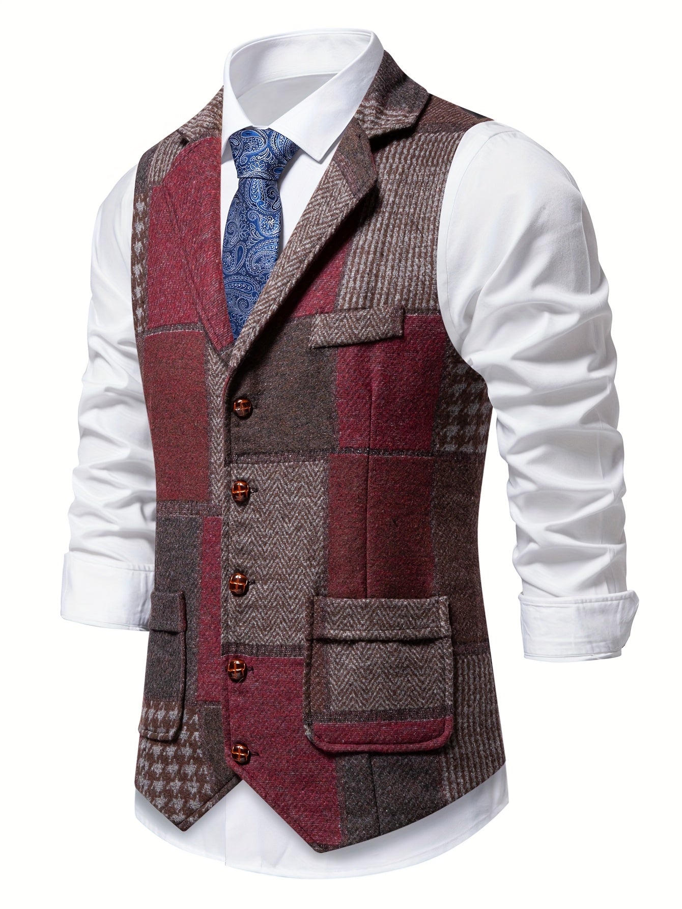Spencer | Patchworkvest met visgraatpatroon