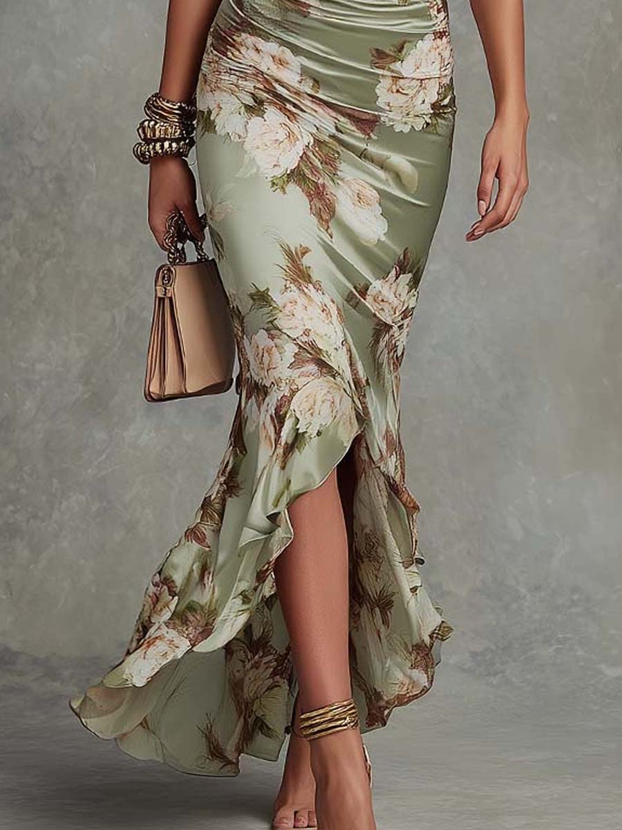 Annalise | Asymmetrische lange groene jurk