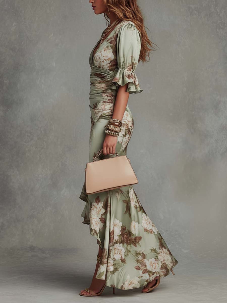 Alyza | Asymmetrische lange groene maxi-jurk