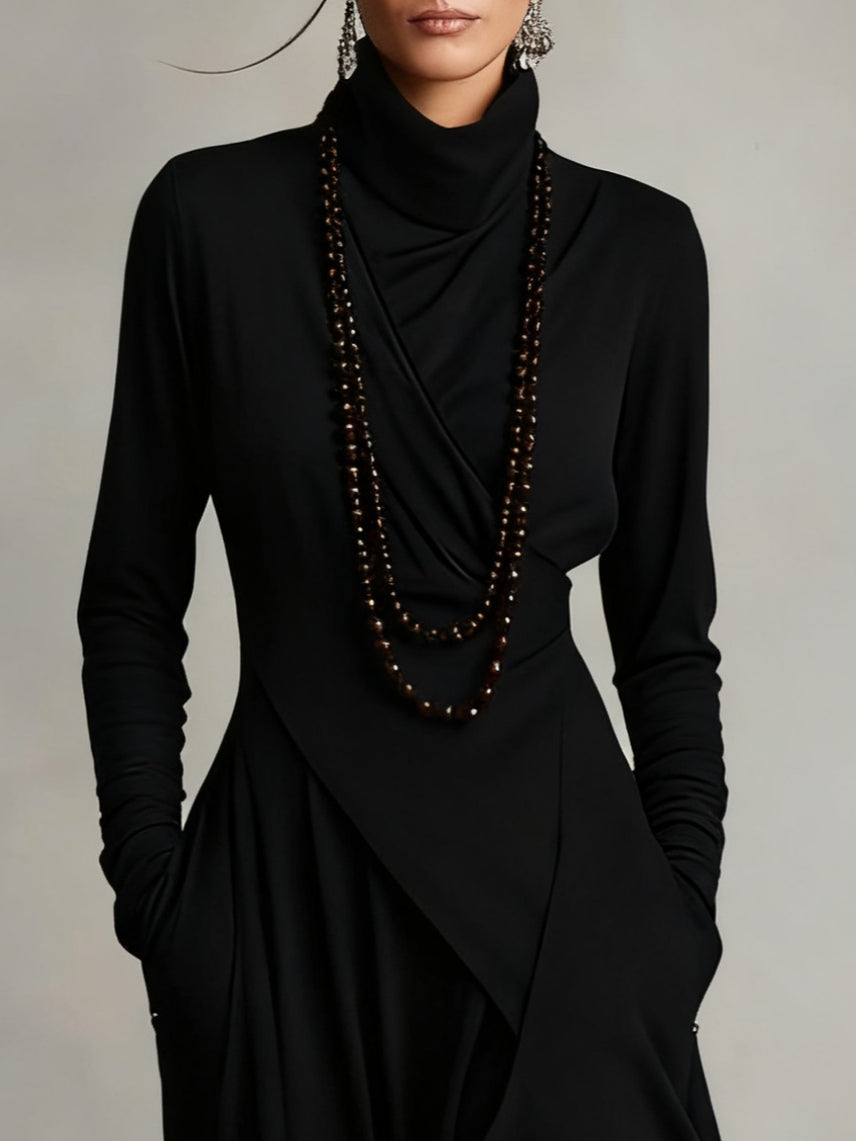 Vesalyn | Asymmetrische Maxi Jurk met Hoge Col
