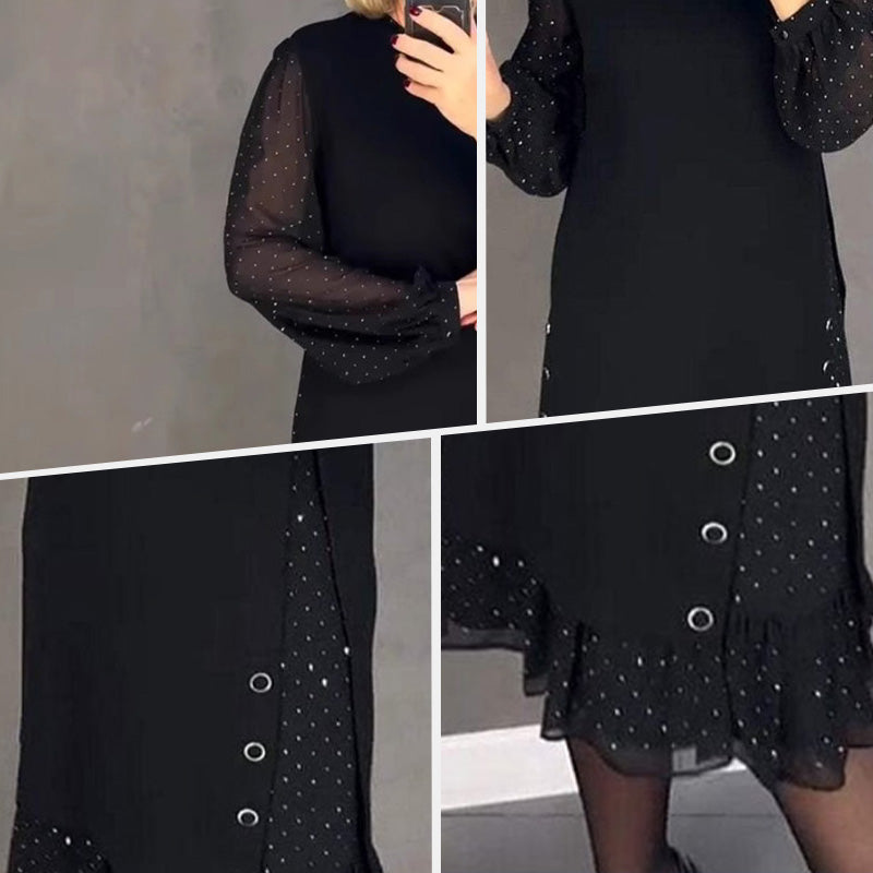 Marilouke | Elegante Jurk Met Kristallen en Ronde Hals
