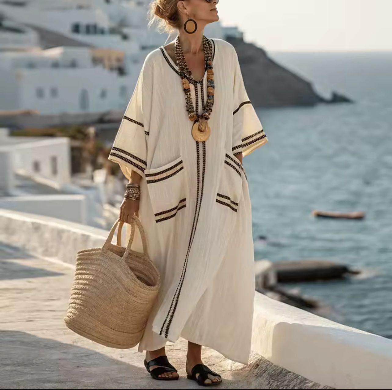 Elegante Mary - Lange Strandjurk voor een Stijlvolle Zomerlook